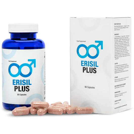 Erisil Plus : Boîte du complément pour puissance érectile et vitalité masculine.